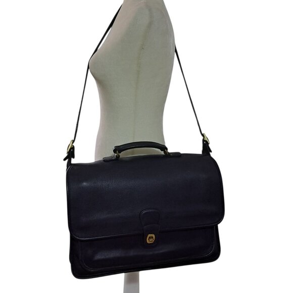 Coach Vintage Classic Unisex Black Leather Metropolitan Briefcase Messenger Bag - Picture 1 of 14